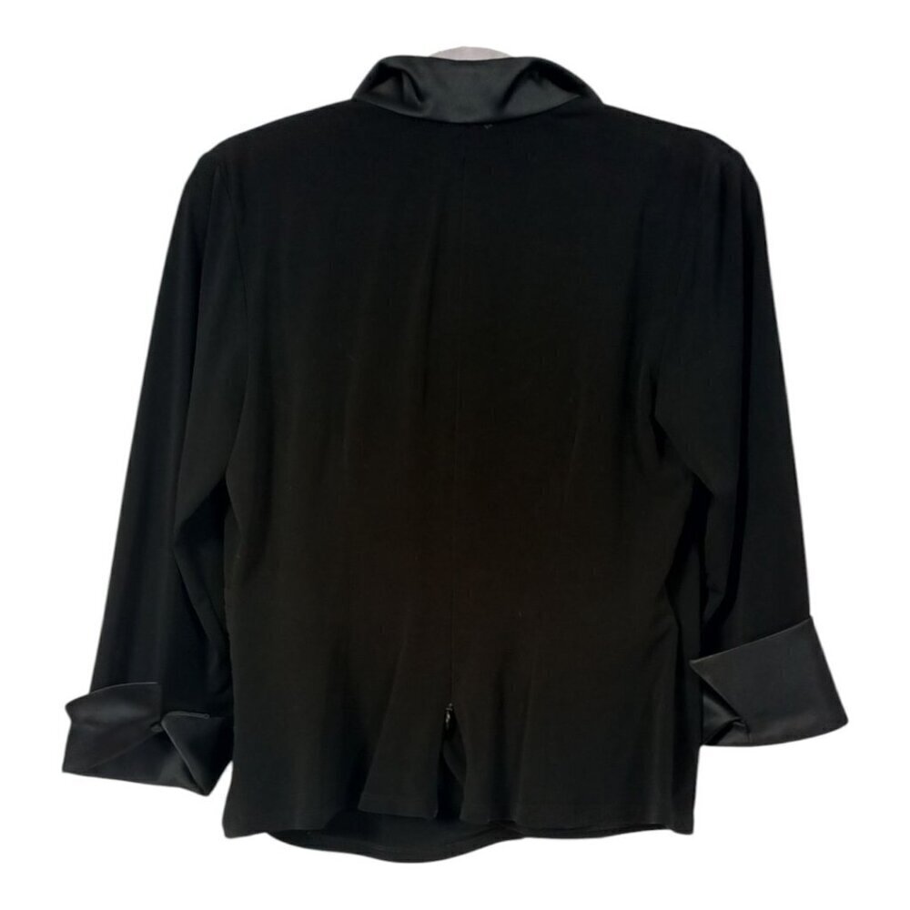 JS Collections Womens Black Blouse Chic Satin Cuffs And Collar Zip Back Size 16 - Picture 2 of 13
